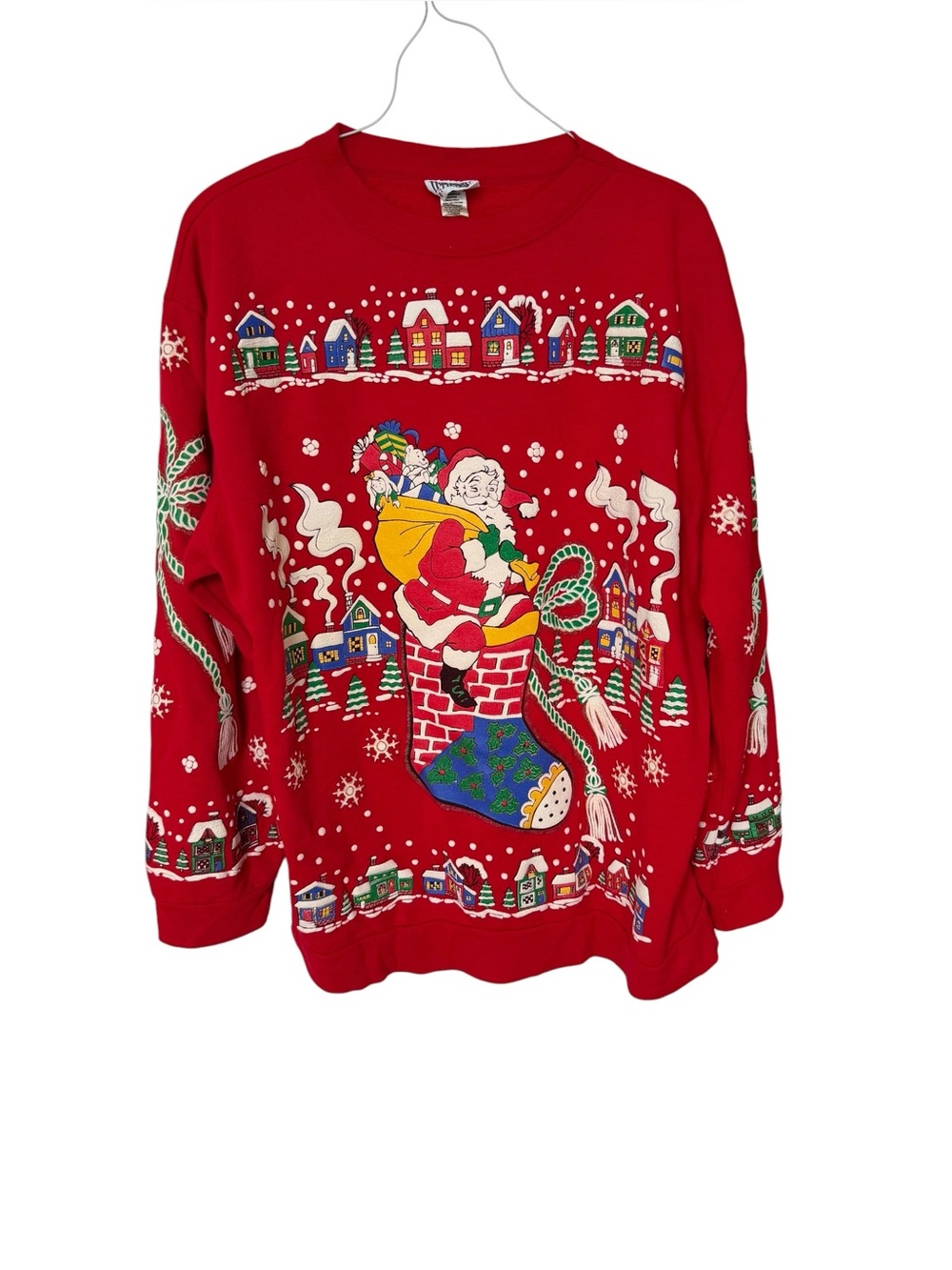 Vintage 80s 90s Holiday Time Christmas Santa Sweatshirt Large Ugly Sweater